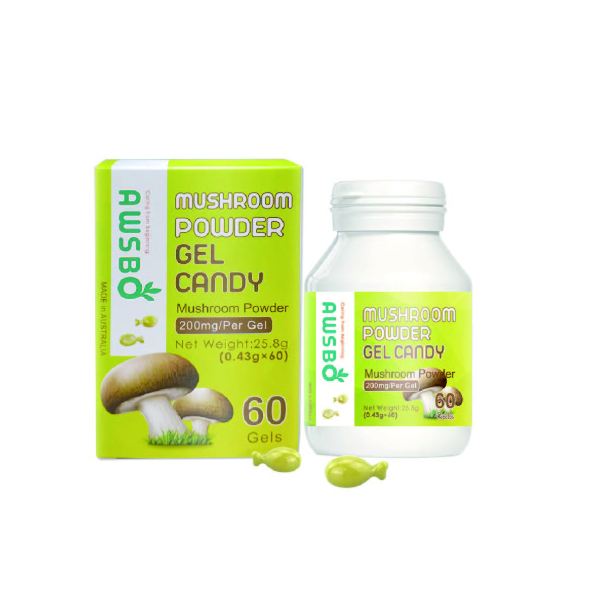 AWSBO Mushroom Vitamin D Softgels 60s